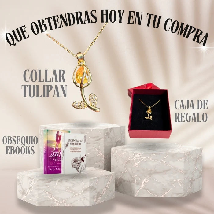COLLAR DE FLOR DE TULIPÁN BAÑADO EN ORO + CAJA DE REGALO 🎁 + ENVÍO GRATIS