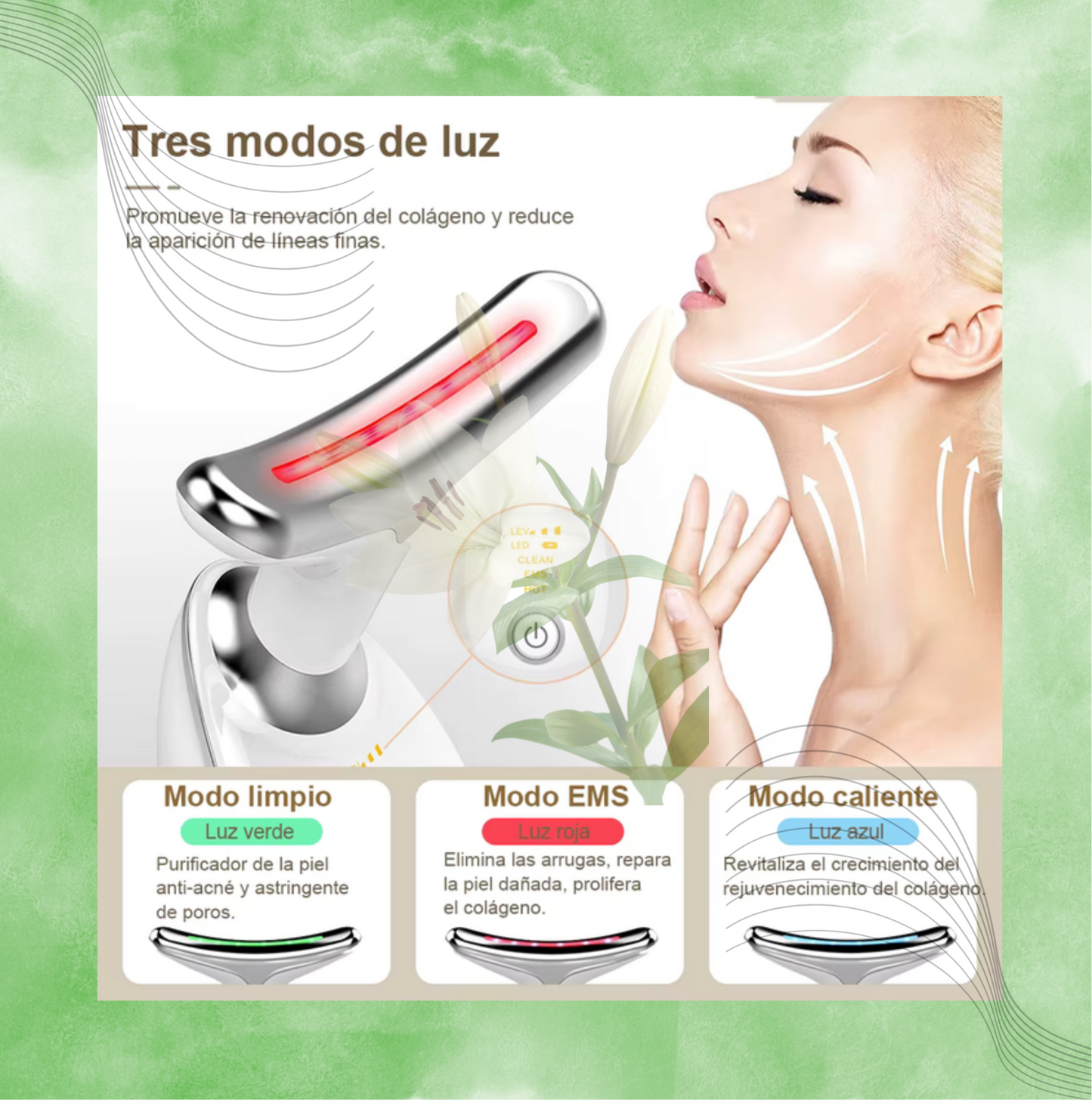 MASAJEADOR FACIAL FACELUXE® CON VIBRACIÓN Y LUZ LED + REGALO DE EBOOK DE MASCARILLAS CASERAS 🎁