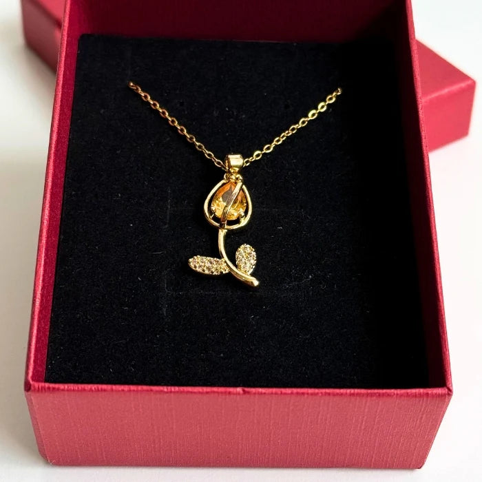 COLLAR DE FLOR DE TULIPÁN BAÑADO EN ORO + CAJA DE REGALO 🎁 + ENVÍO GRATIS