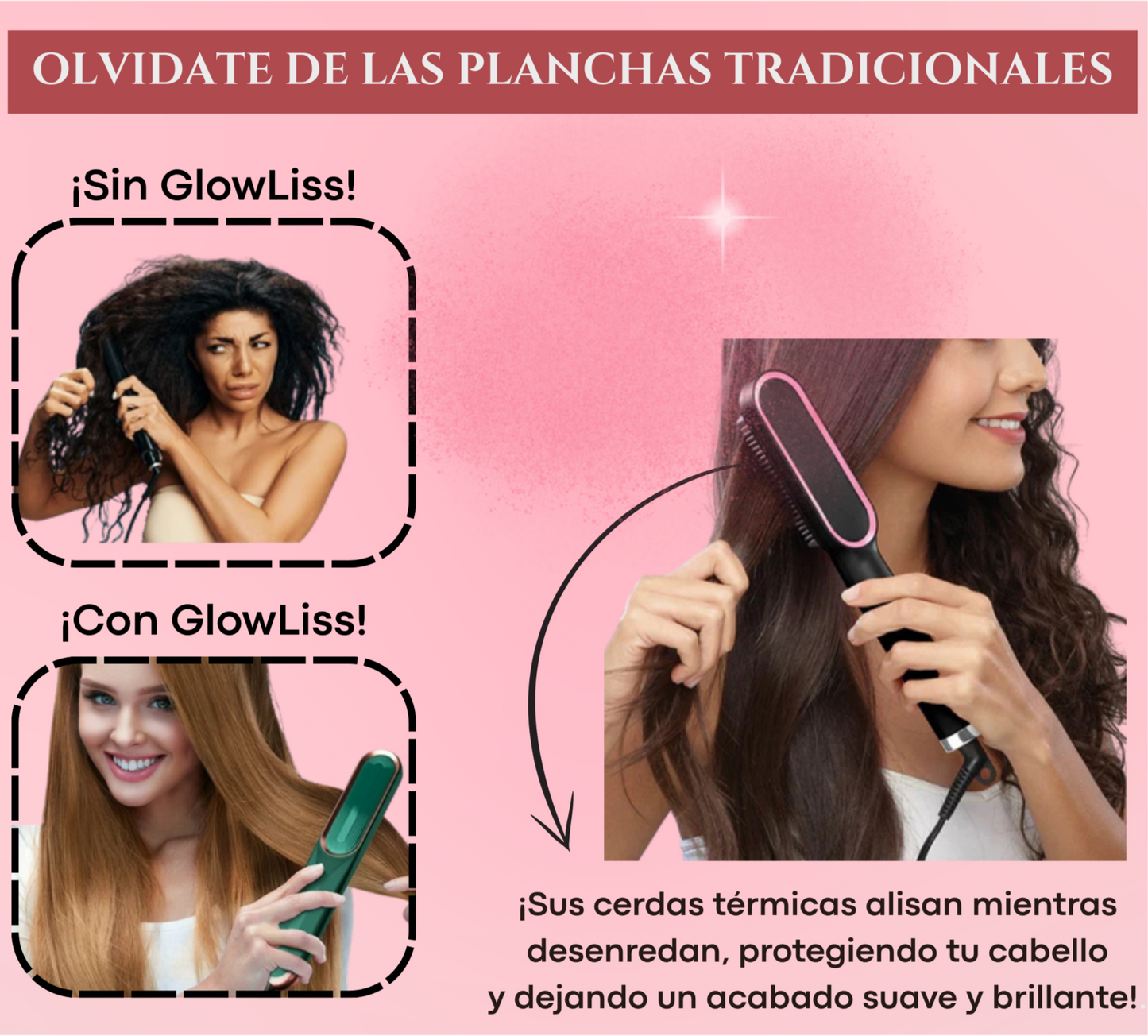 CEPILLO ALISADOR 2 EN 1 - GLOWLISS® + EBOOK GRATIS SOBRE EL CUIDADO DEL CABELLO🎁 + ENVÍO GRATIS