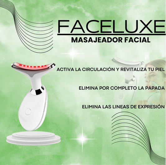MASAJEADOR FACIAL FACELUXE® CON VIBRACIÓN Y LUZ LED + REGALO DE EBOOK DE MASCARILLAS CASERAS 🎁